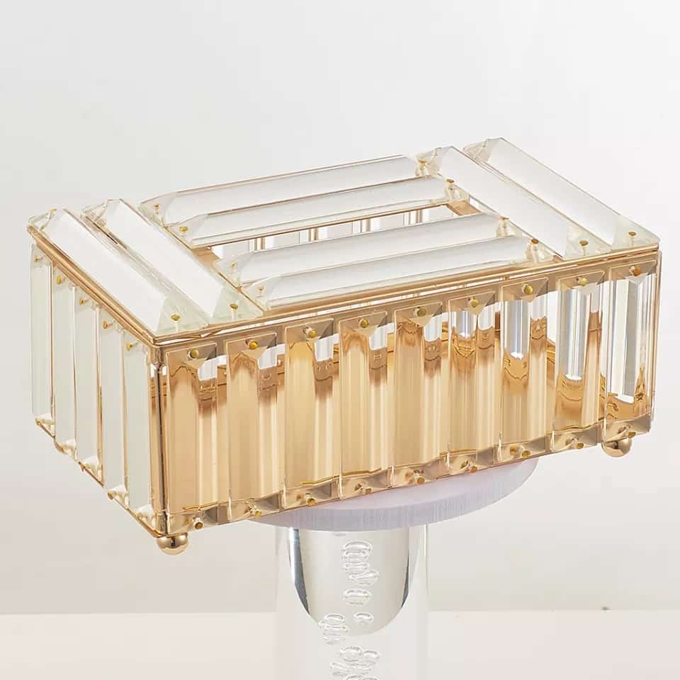 Crystal Tissue Box for Dining Room Decoration Bedroom Style (Gold)