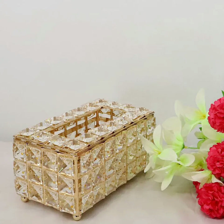 Modern Crystal Tissue Box Rectangle Gold