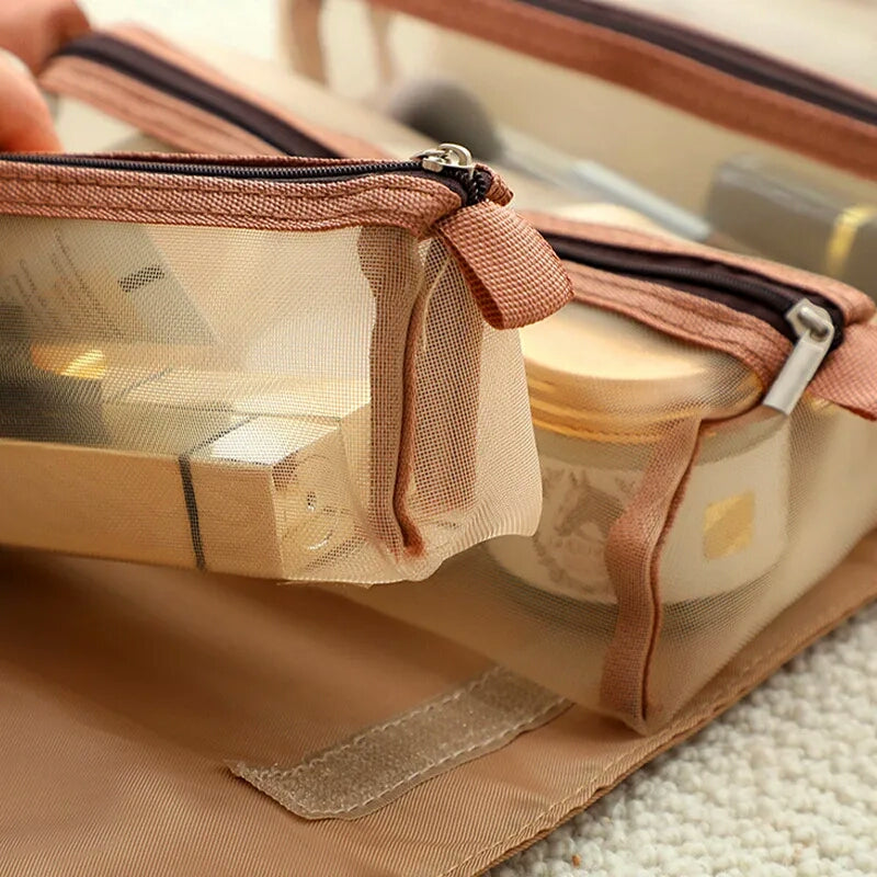 4 in 1 Women Mesh Make Up Bag Detachable Cosmetic Bag
