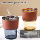 400ML Creative Amber Straw Glass Large-Capacity Coffee Cup Water Bottle