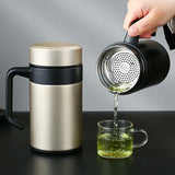 Stainless Steel Tea Cup With Handle Pro Coffee Mug Insulated Travel Bottle