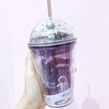 380ml Creative Double Layer Straw Cups Fashion Space Wandering Theme