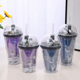 380ml Creative Double Layer Straw Cups Fashion Space Wandering Theme