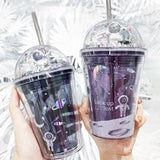 380ml Creative Double Layer Straw Cups Fashion Space Wandering Theme