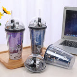 380ml Creative Double Layer Straw Cups Fashion Space Wandering Theme