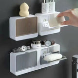 Creative Wall Mounted Soap Box With Lid Double Grids Soap Draining