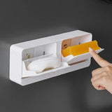 Creative Wall Mounted Soap Box With Lid Double Grids Soap Draining