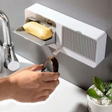 Creative Wall Mounted Soap Box With Lid Double Grids Soap Draining