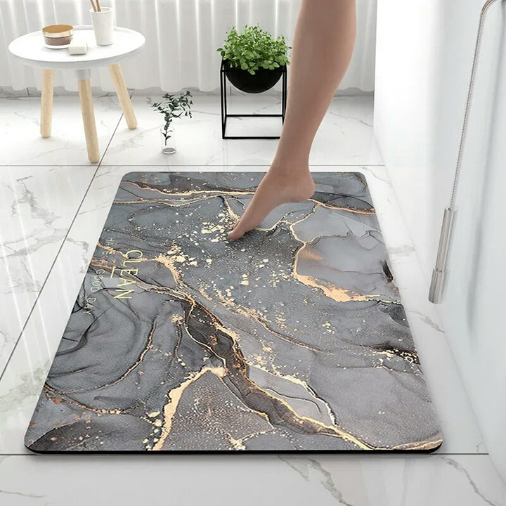 New Elegant Marble Print Sqaure Bath Mat Water Super Absorbent Non-Slip(B)
