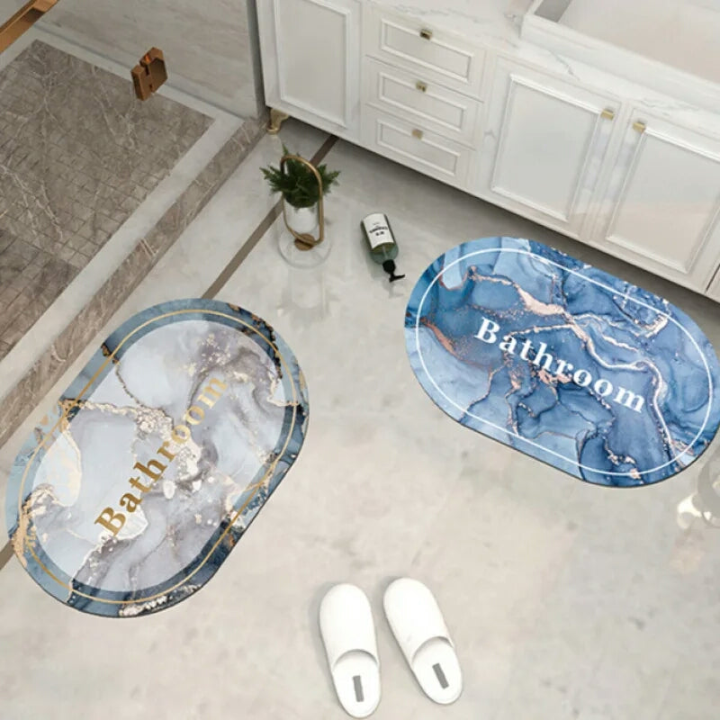 New Elegant Marble Print Round Bath Mat Water Super Absorbent Non-Slip(A)