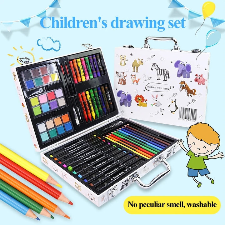 Children Drawing Set 65Pcs With Marker Color Pencil Coloring Book Watercolor Paint Brush Professional Art Kit