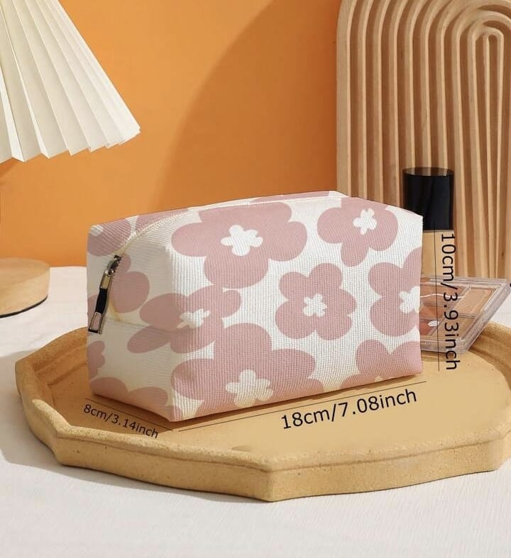1pc Floral Pattern Square Makeup Bag