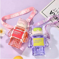 800ML Water Bottle Cartoon Bear Design Crossbody Sippy Cup Plastic Lock Open Lid