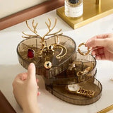 Little Deer Luxury Heart  Jewelry Organizer, 3 Layer Rotating Necklace Jewelry Box