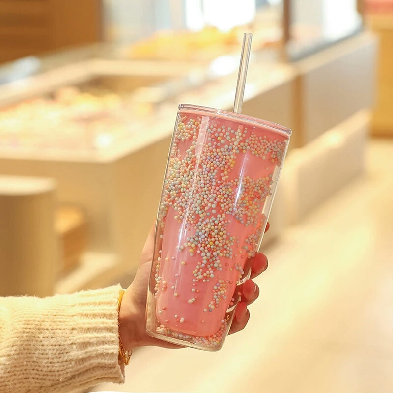 750ml BPA Free Plastic Cup with Lid and Straw Double Layer Water Bottle