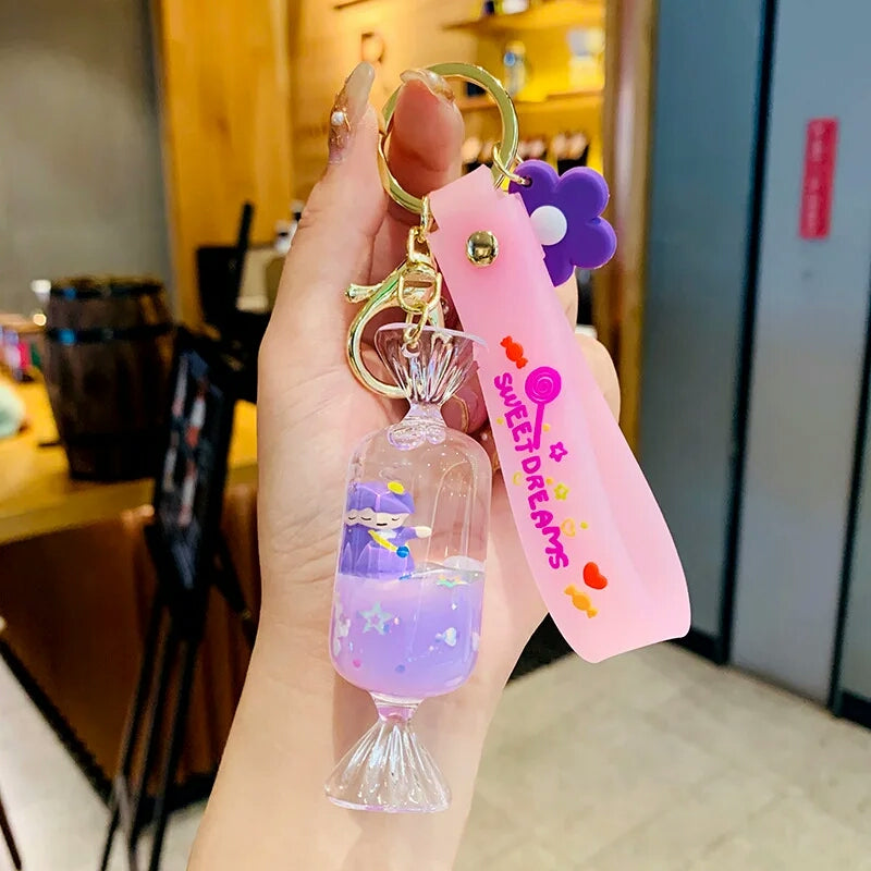 Creative Colorful Girl Floating Liquid Blessing Bottle Keychain