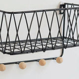 Wall Mounted Iron Storage Rack Shelf with Hooks