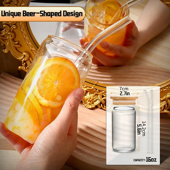 Drinking Glass With Glass Straw -16O Can Shaped Glass Cups