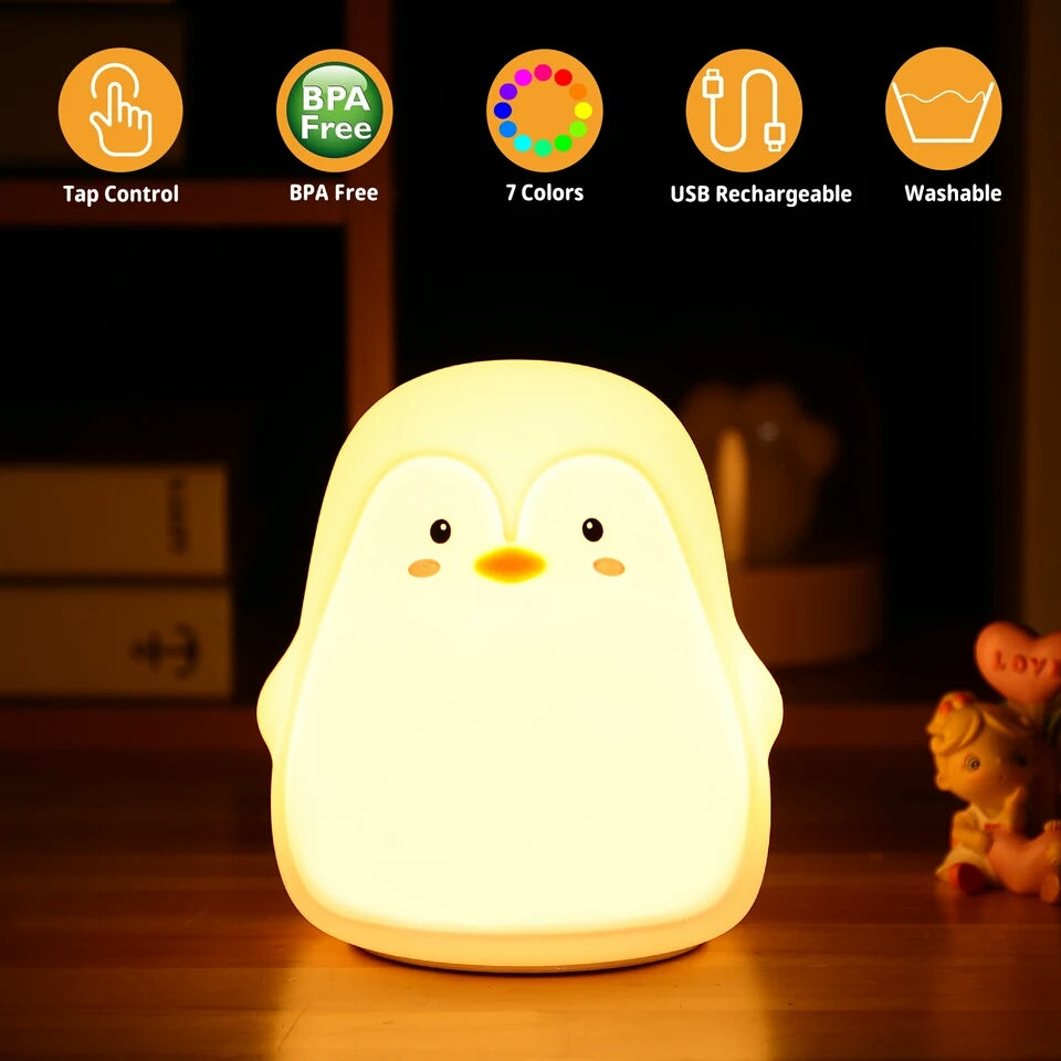 Cute Penguin Baby Night Light For Children 7 Colorful