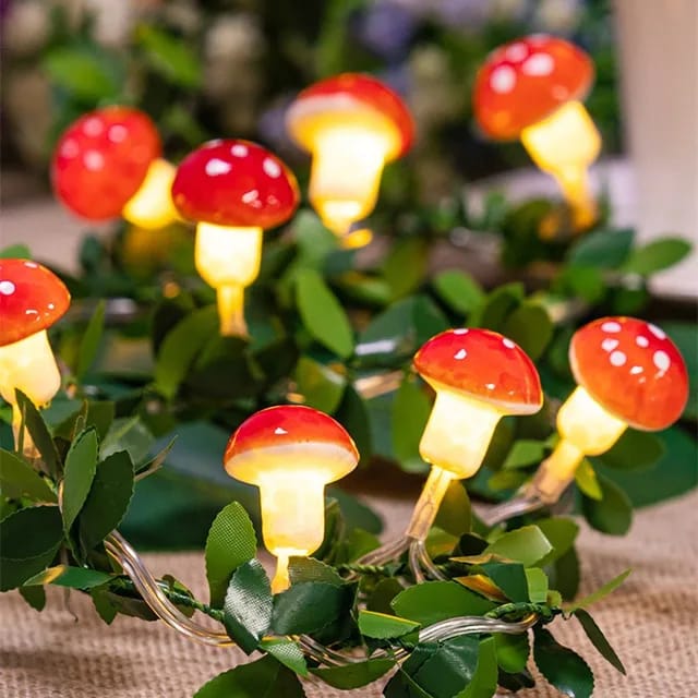 10 LED Mushroom Green Leaf Home Indoor Decorative LED Strings Light