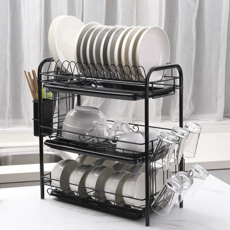 1-3 Layer Kitchen Shelf Floor Multi-Function Dish Drain Rack