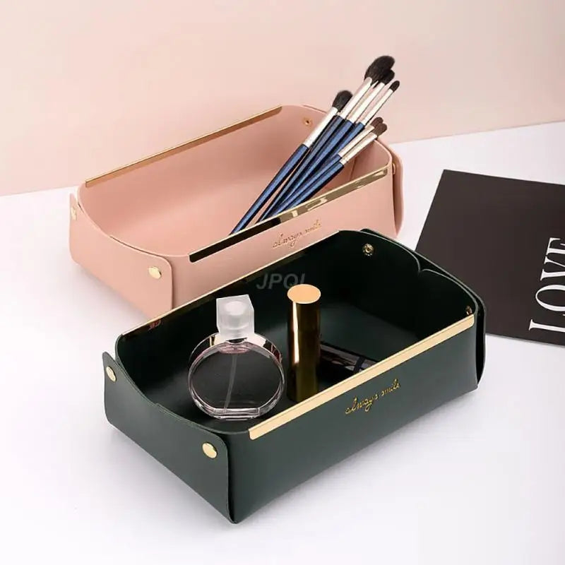 Sundries Holder Durable Portable Folding Faux Leather Keys Cosmetic Tray