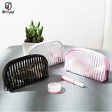 PURDORED 1 Pc Transparent Striped Cosmetic Bag Clear Women Makeup Bag Travel Waterproof Organizer