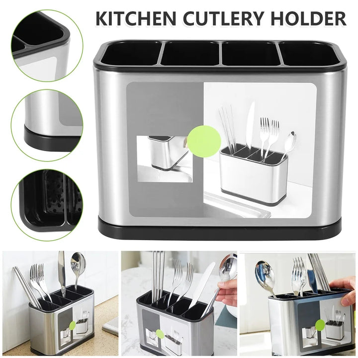 High Quality Silver Surface Cutlery Utensil Drainer Stainless Steel Kitchen Drying Basket Holder