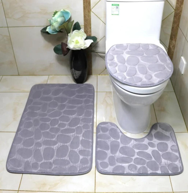 3 Pcs Set Toilet Seat Cover Bath Mat Shower Room Floor Rug Home Bathroom Anti-Slip Absorbent Doormat A