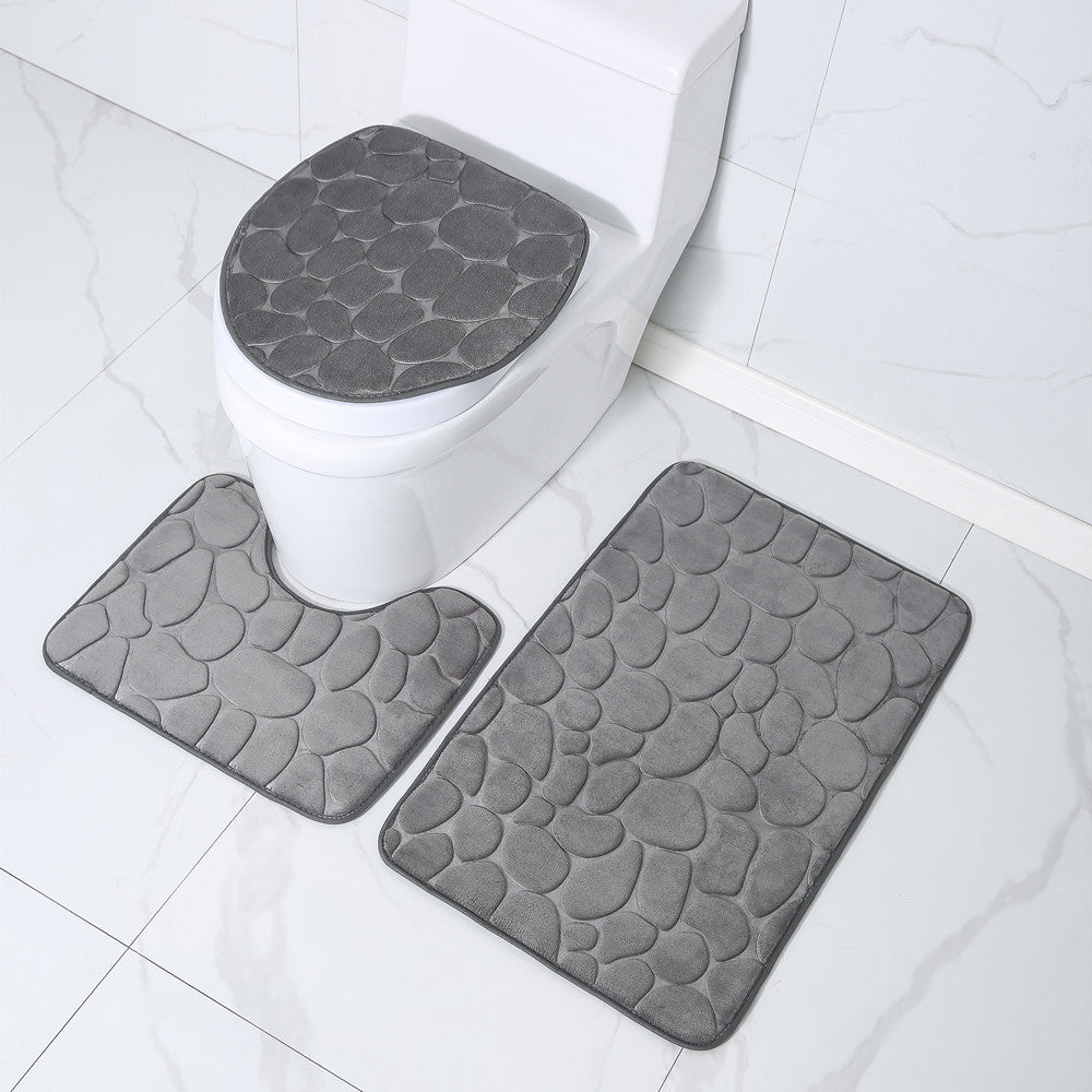 3 Pcs Set Toilet Seat Cover Bath Mat Shower Room Floor Rug Home Bathroom Anti-Slip Absorbent Doormat A