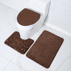 3 Pcs Set Toilet Seat Cover Bath Mat Shower Room Floor Rug Home Bathroom Anti-Slip Absorbent Doormat A