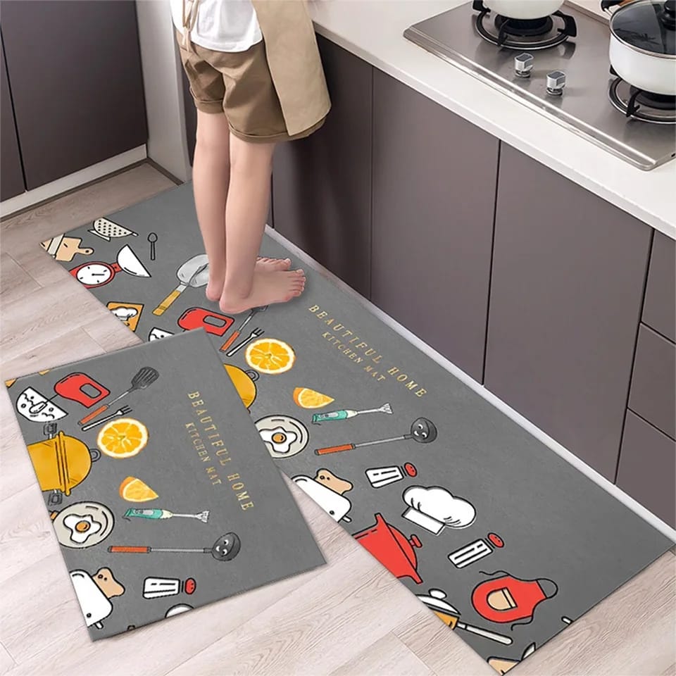 2 pcs set Kitchen , Bathroom ,HomeDecor Anti-Slip Absorbent Mat & Runner (T)