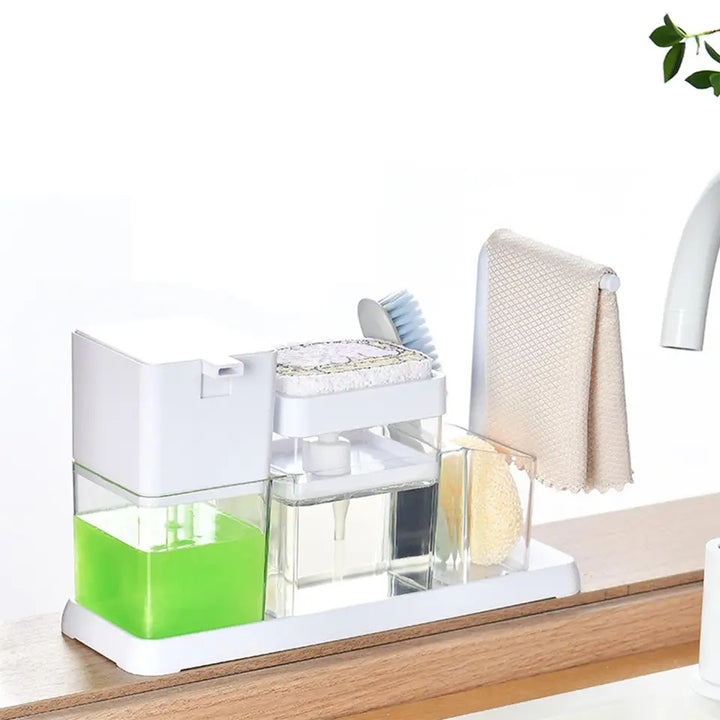 Dish Soap Dispenser Single Hand Durable Sink Caddy with Sponge Holder