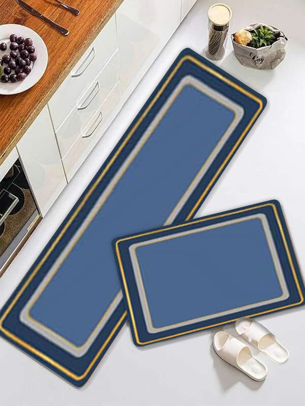 2 pcs set Plain Kitchen , Bathroom ,HomeDecor Anti-Slip Absorbent Mat & Runner (B)