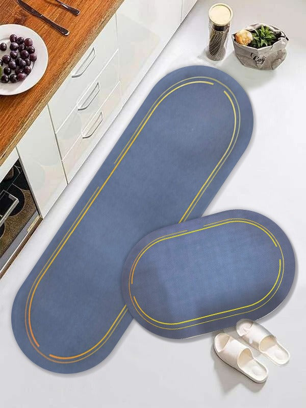 2 pcs set Plain Round Kitchen , Bathroom ,Home Decor Anti-Slip Absorbent Mat & Runner (D)