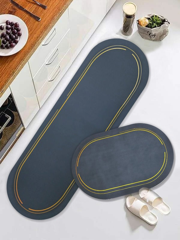 2 pcs set Plain Round Kitchen , Bathroom ,Home Decor Anti-Slip Absorbent Mat & Runner (E)