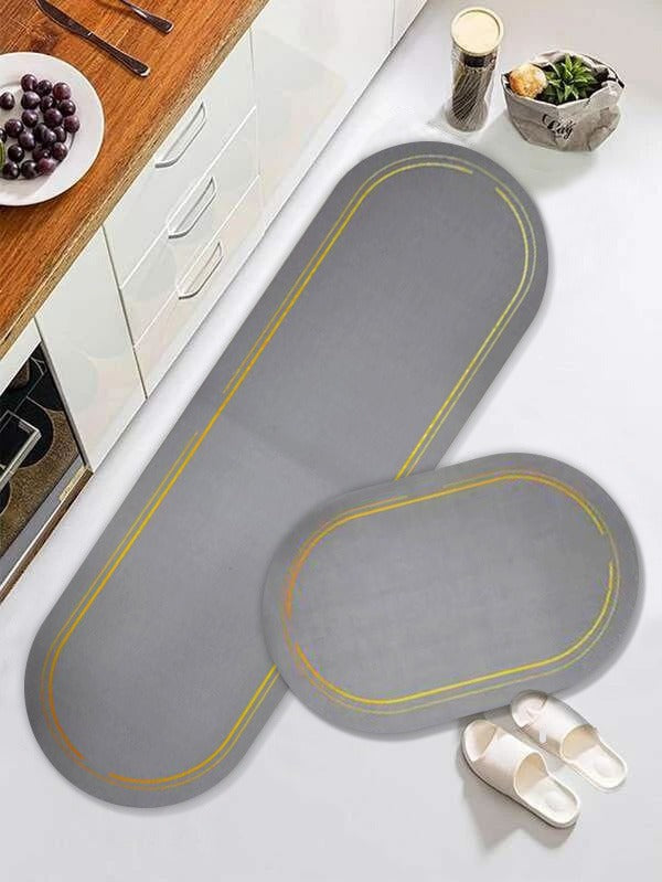 2 pcs set Plain Round Kitchen , Bathroom ,Home Decor Anti-Slip Absorbent Mat & Runner (F)