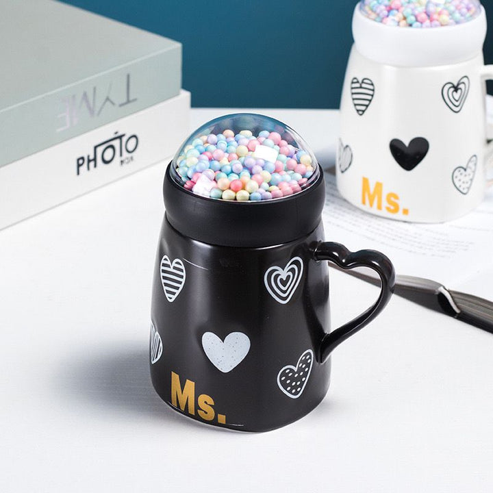 Ceramic Coffee  500ml Mr Mrs Mug  With Snow Ball Cap