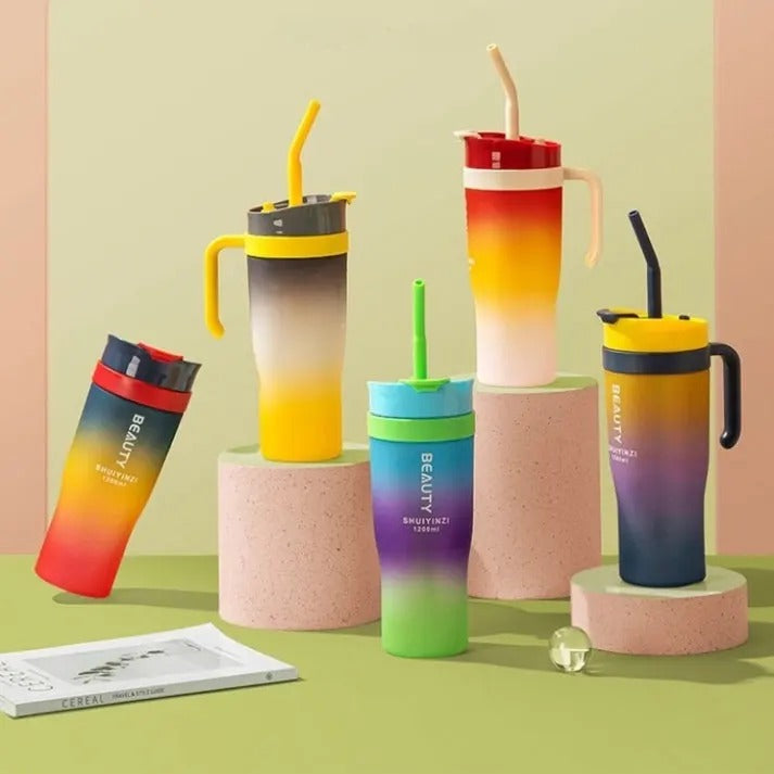 3pcs set Sports Water Bottle With Handle Straw