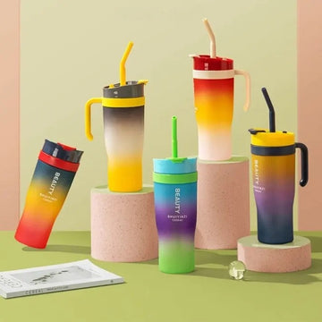 3pcs set Sports Water Bottle With Handle Straw
