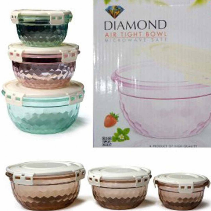 Set Of 3 Acrylic Diamond Air Tight Bowls