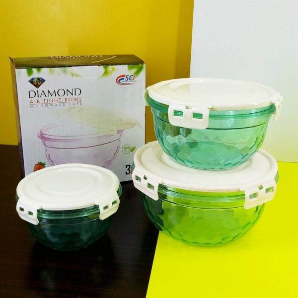 Set Of 3 Acrylic Diamond Air Tight Bowls
