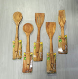 Set of 5 Pcs Wooden Bamboo Kitchen Cooking Spoons