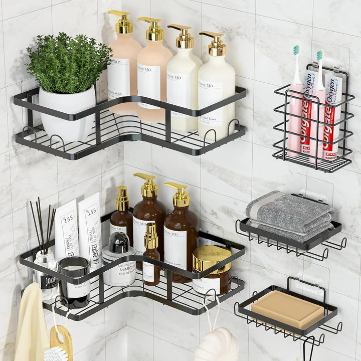 Set Of 5 Mesh Shower Shelves, Multipurpose Wall Storage Racks