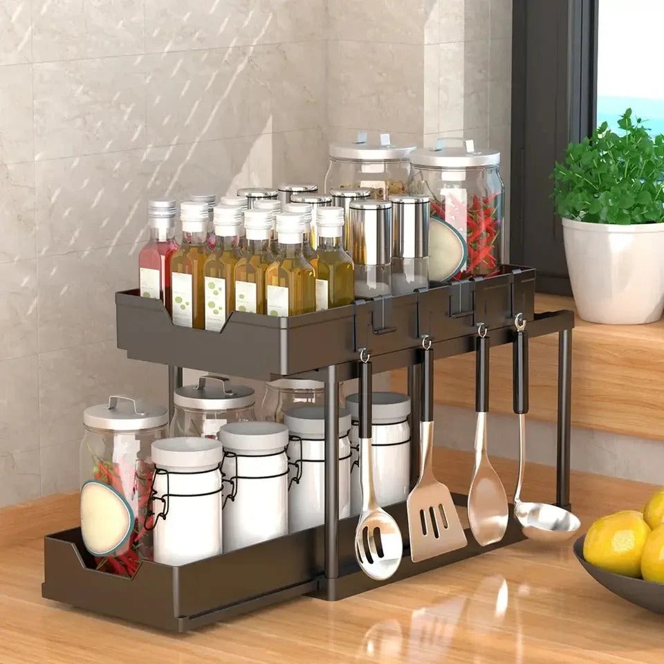 Double Layer Storage Rack, Kitchen Shelf Seasoning Holder