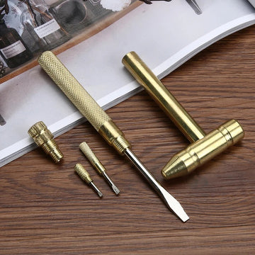 5 In 1 Micro Mini Multifunction Multi Brass Hammer 3 Kinds Screwdriver Bits Pocket DIY Tools