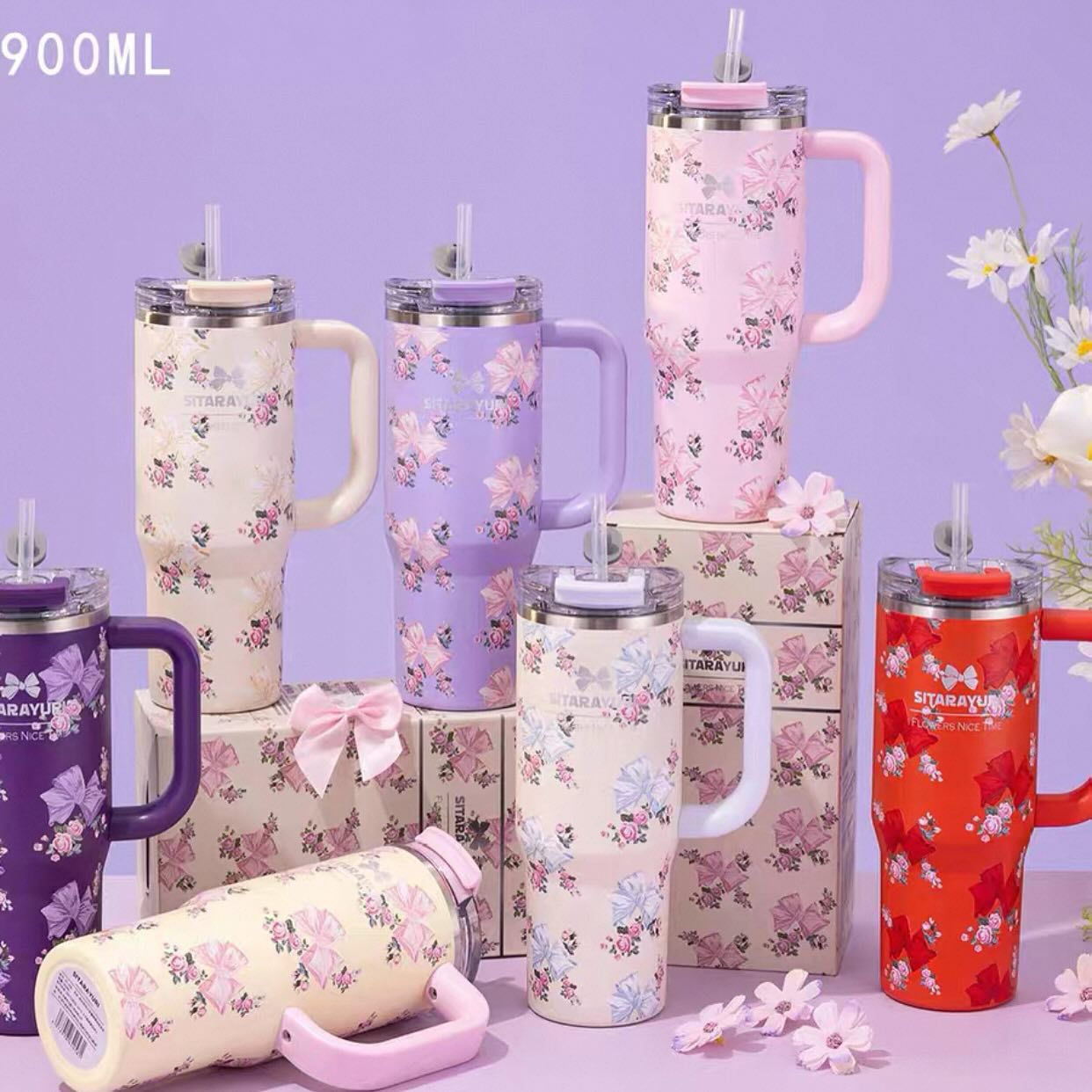 SITARAYURI Floral Bloom 900ml Insulated Tumbler 30oz