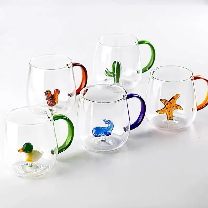 1pc 3D Glass Cup With Handle,, Drinking Glass For Juice, Milk, Tea, And More