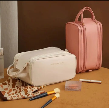3 Layer Cosmetic Bag , Double Zipper With Handle Storage Organizer