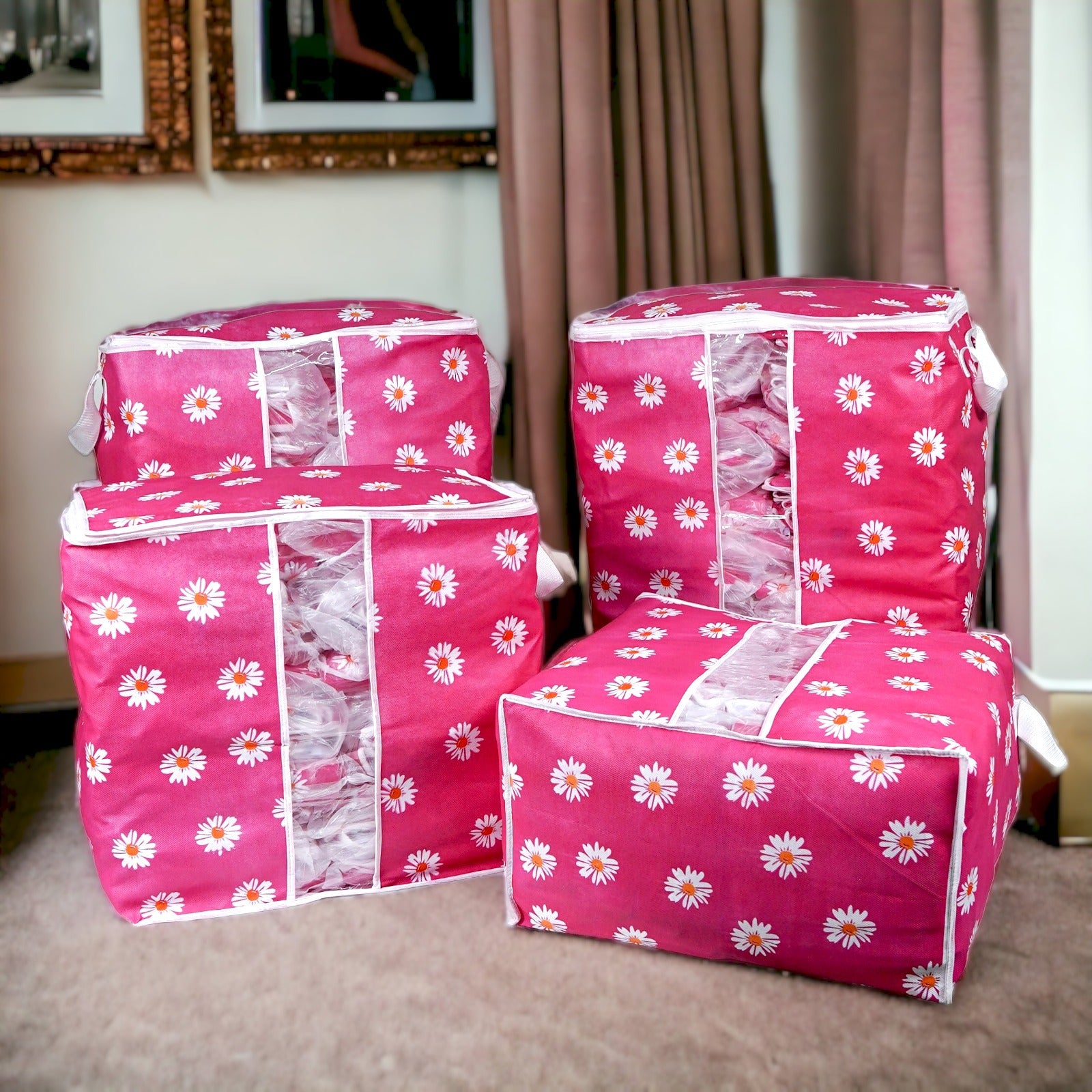 3 Pcs 110GSM Cloth Storage Bag  (Pink)